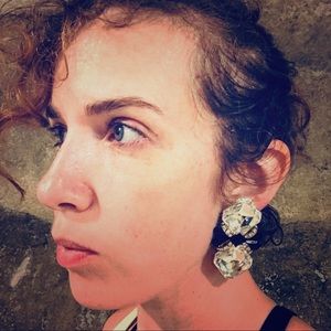 Vintage deco glam black white gold clip on earring